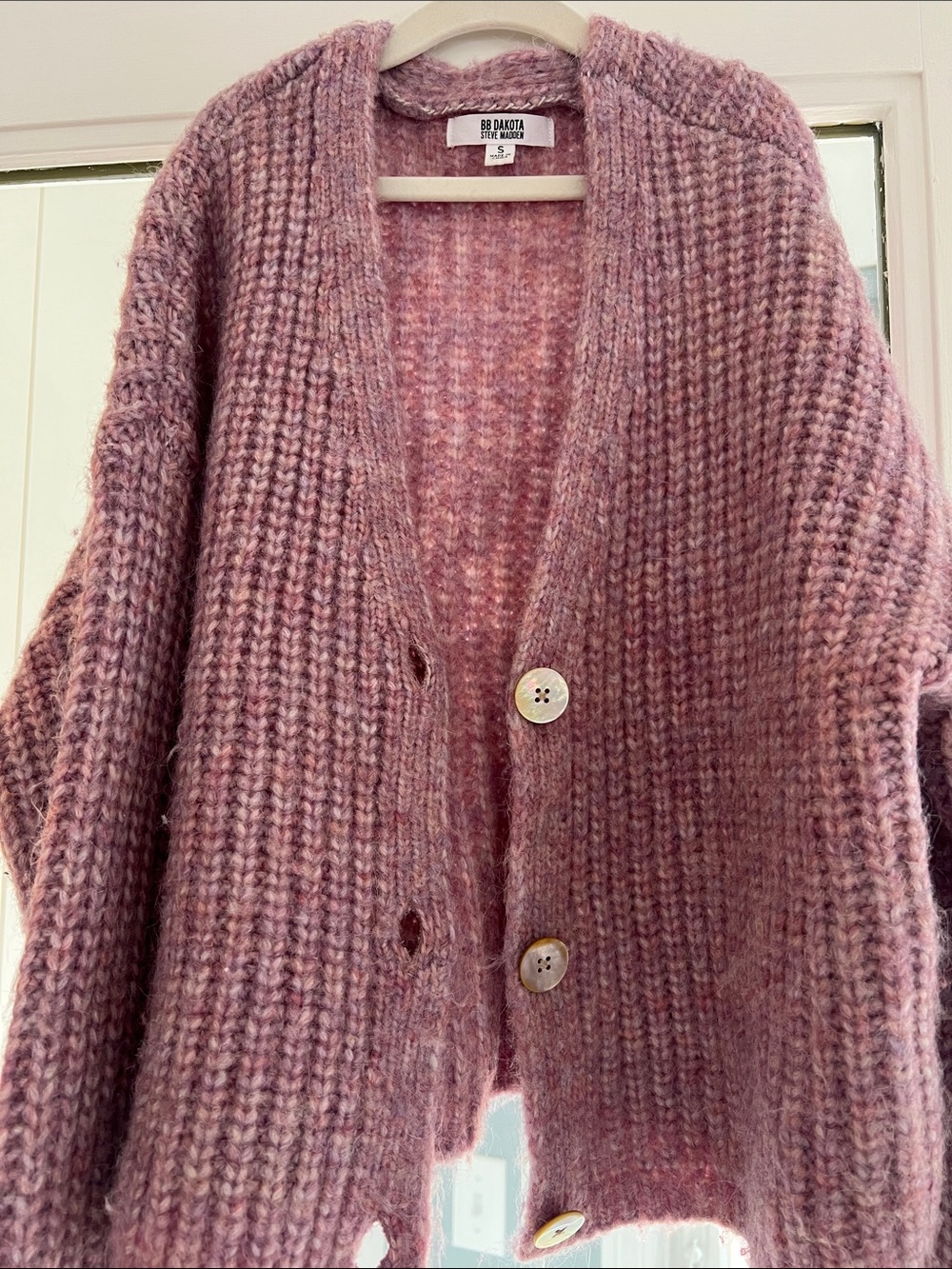 BB Dakota Dusty Rose Knit cropped Button-Front Cardigan